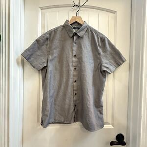 Perry Ellis Shirt Mens 100% Linen Button Up Large Short Sleeve Grey